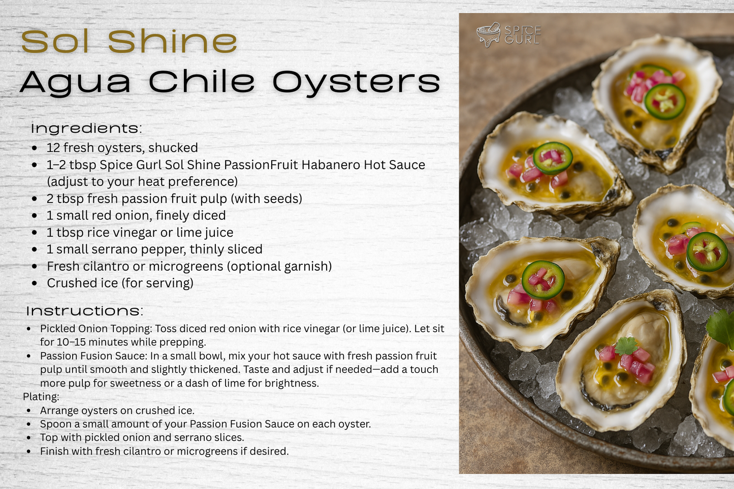 Sol Shine Agua Chile Oysters